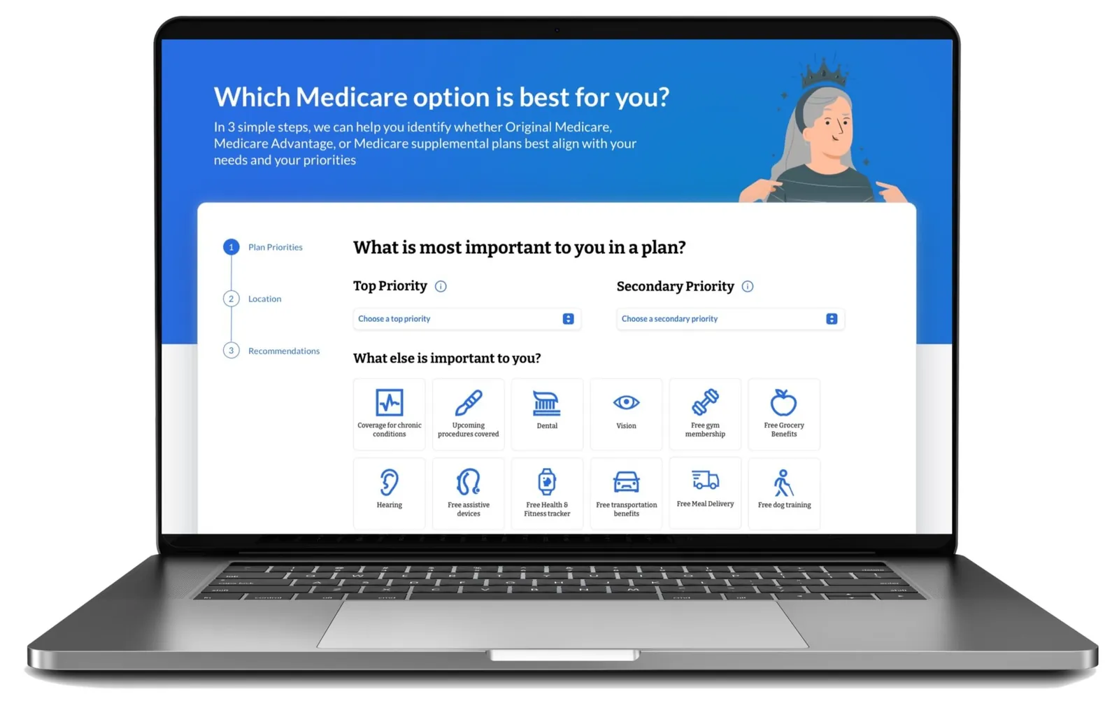Medicare plan finder asking what matters most in a plan