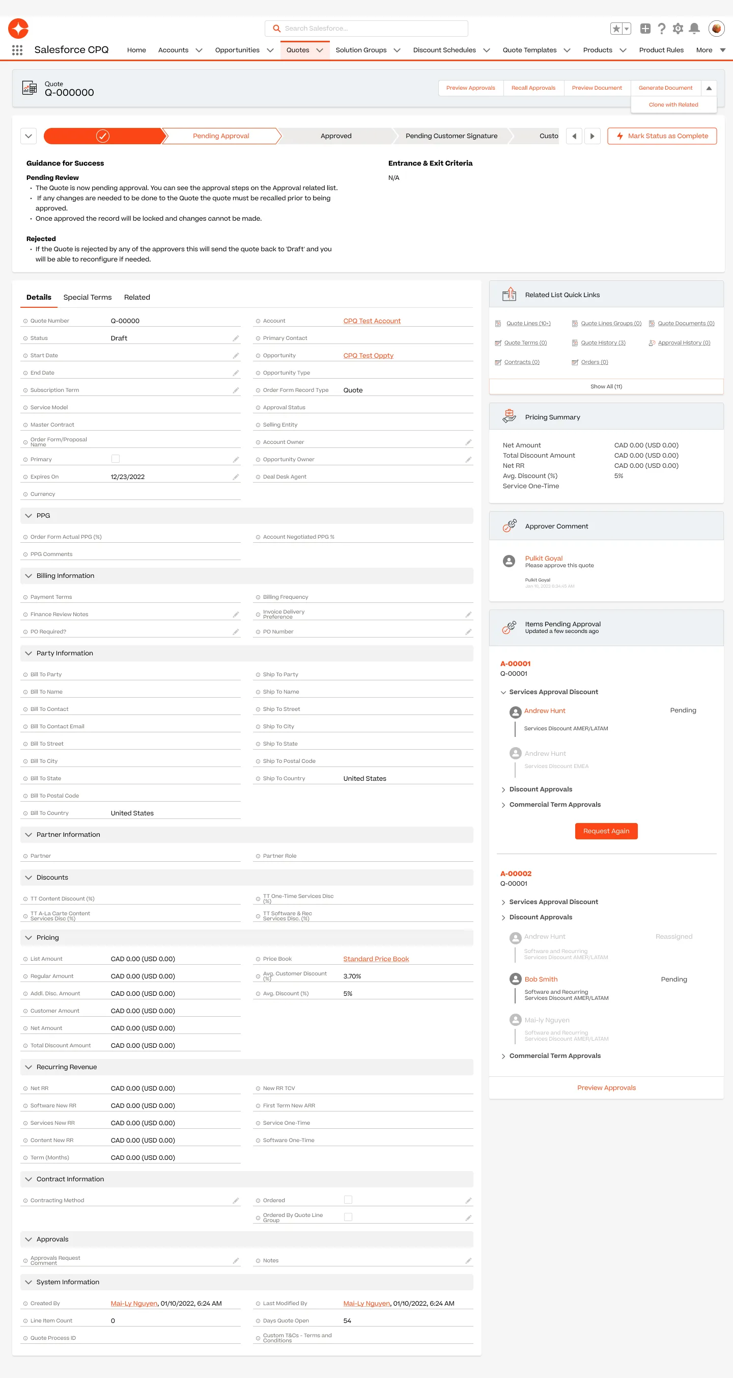 Full pending approval screen